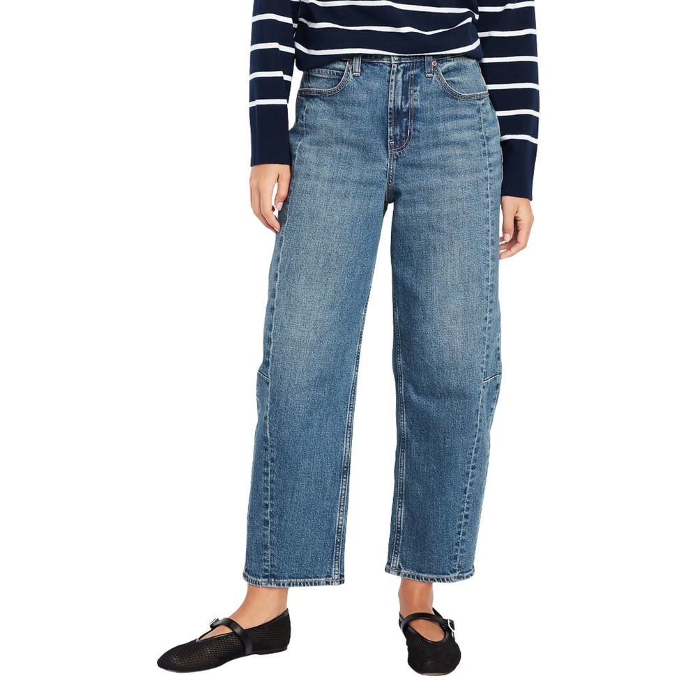 Old Navy Jeans Womens Size 4 Blue High Rise Barrel Leg Curved Denim Cotton